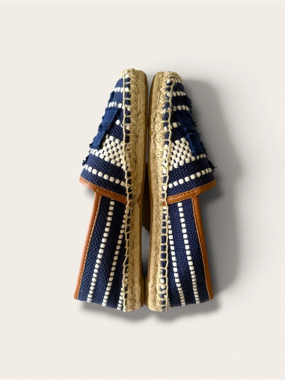 Tory Burch Navy and Cream Woven Espadrille Flats